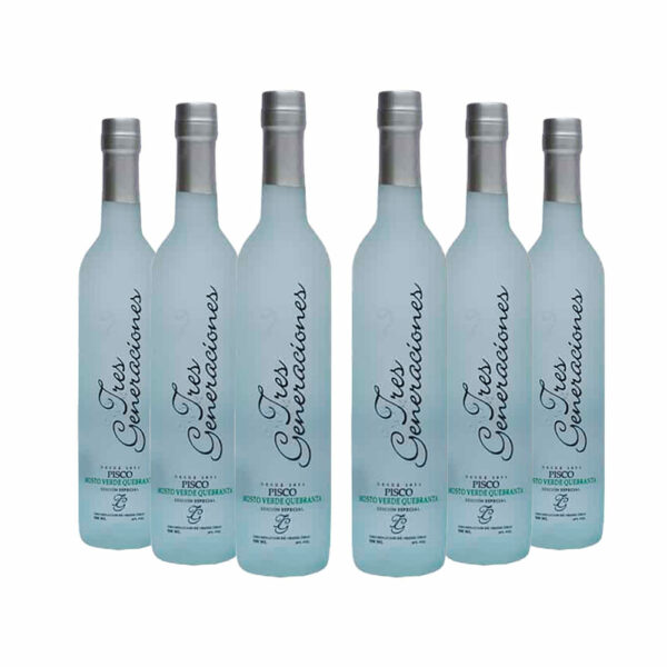 Sixpack Pisco Tres Generaciones mosto verde quebranta 500 ml, Ica