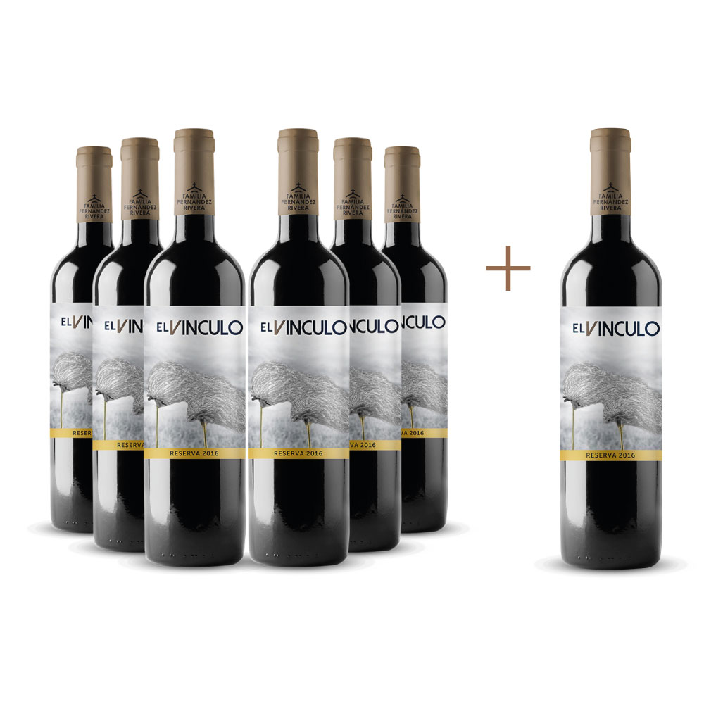 Promoción 6 + 1 Vino tinto El Vínculo reserva D.O. La Mancha, España.