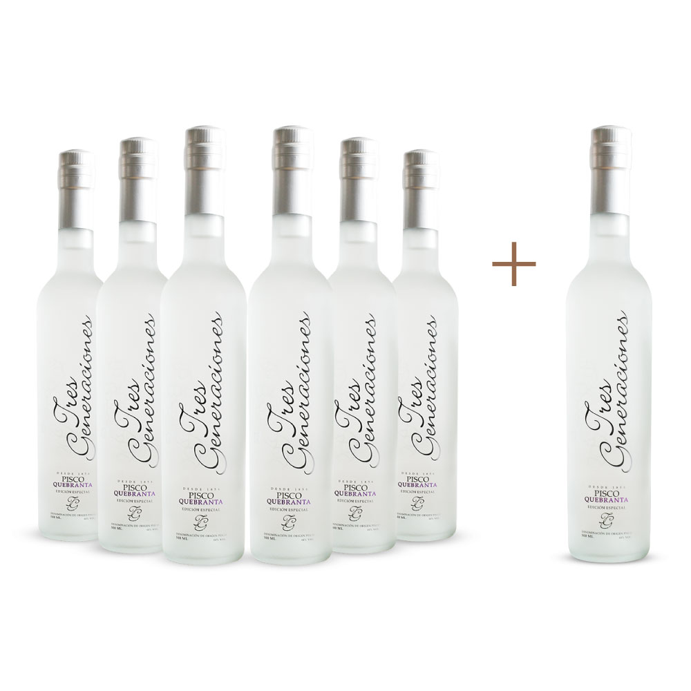 Promo 6 + 1 Pisco tres generaciones puro quebranta 500ml, Perú