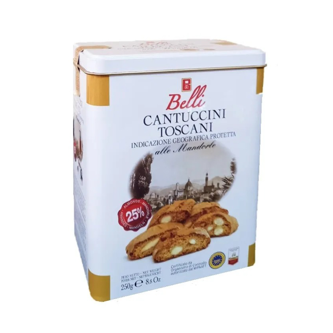 Lata de galletas Prato Belli Cantuccini cuadrada 250gr. Italia