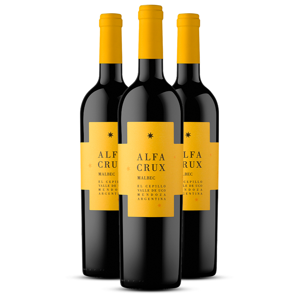 Tripack Vino tinto Alfa Crux malbec. Argentina
