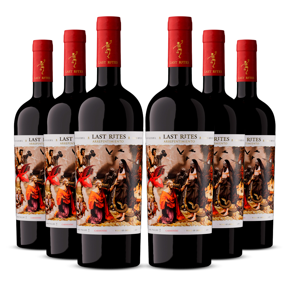Sixpack Vino tinto Last Rites Arrepentimiento gran reserva carmenere. Chile
