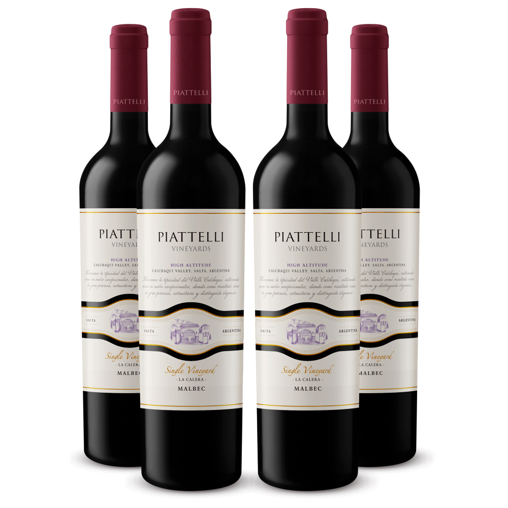 Fourpack Vino tinto Piattelli Single Vineyard malbec La Calera Salta, Argentina.