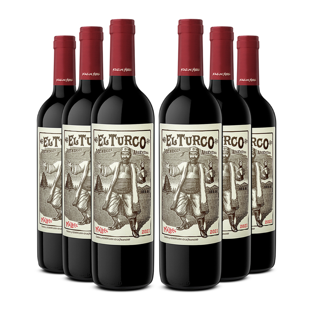 Sixpack Vino tinto El Turco Karim Mussi malbec. Argentina