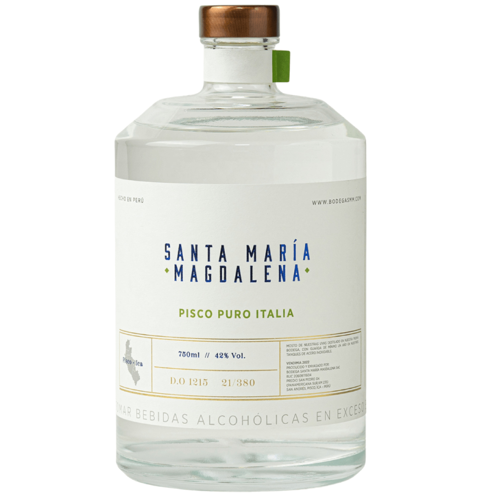 Pisco Santa Maria Magdalena puro italia. Perú