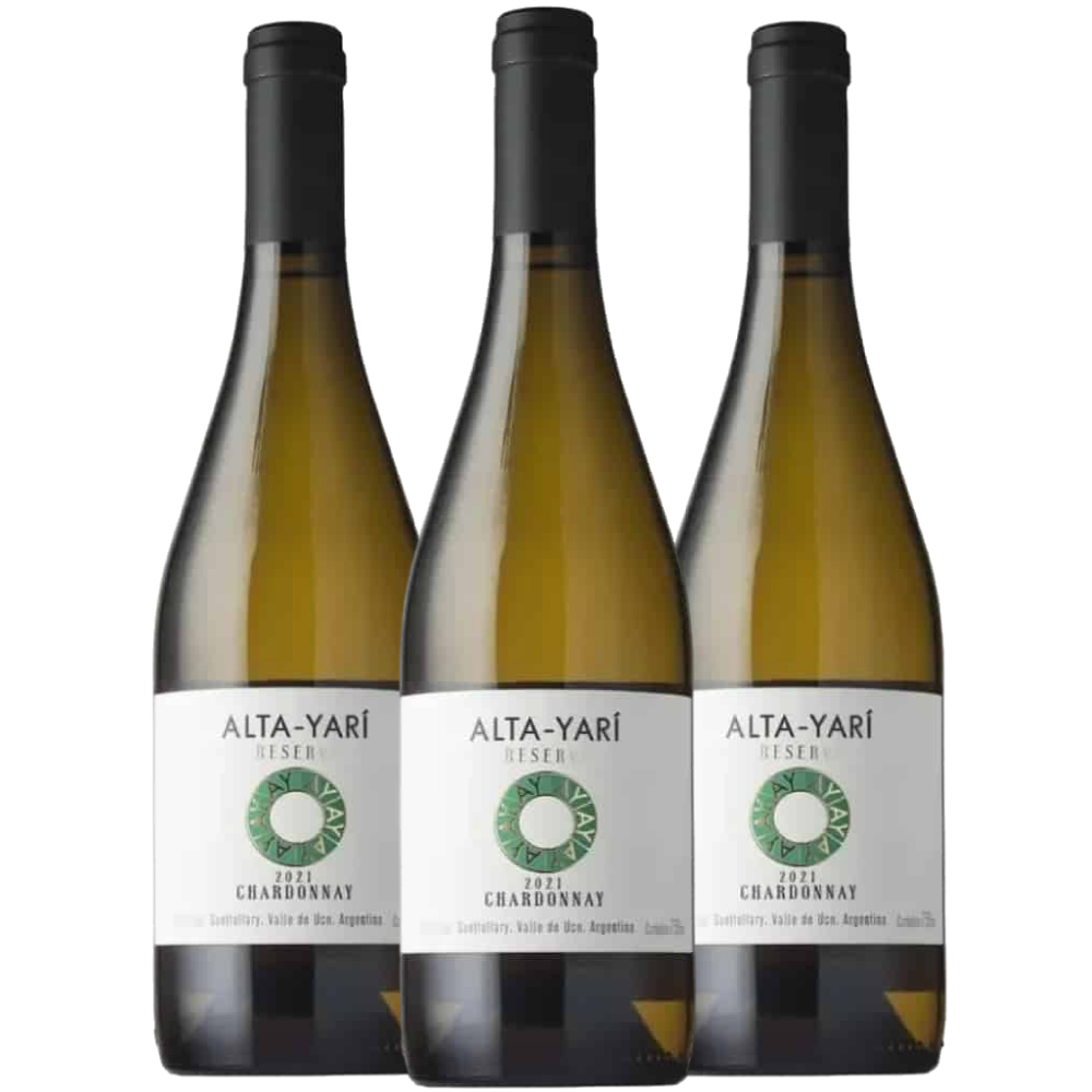 Tripack Vino blanco Alta Yarí reserva chardonnay 2024. Argentina