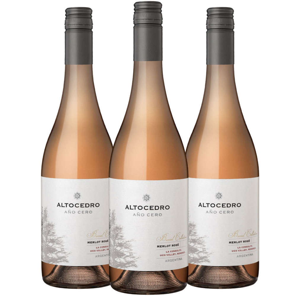Tripack Vino rosé Altocedro Año Cero Barrel Collection merlot. Argentina