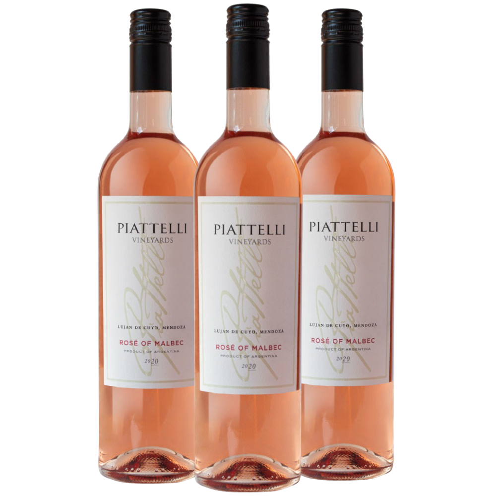Tripack Vino rosé Piattelli reserva malbec. Argentina.